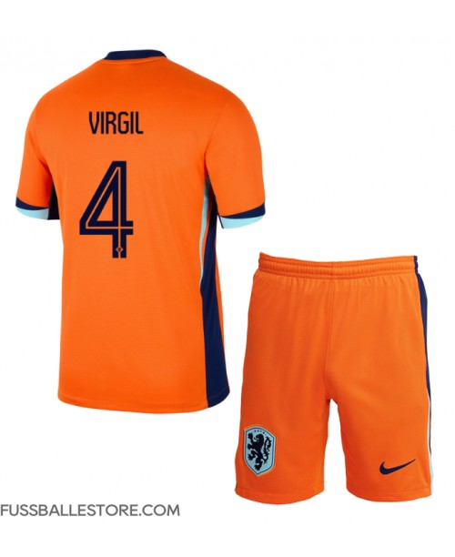 Günstige Niederlande Virgil van Dijk #4 Heimtrikotsatz Kinder EM 2024 Kurzarm (+ Kurze Hosen)